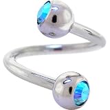 SWAROVSKI Blue Zircon AURORA Double Gem Spiral Twister Belly Ring