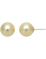 11-12mm Golden South Sea Pearl Stud Earrings, 14K White Gold