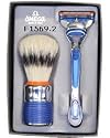 Omega Blue Sport Pure Bristle Shaving Set with Shaving Brush, Stand, Gillette Fusion Razor and Blades in Gift Box - Made in Italy - #F1569.2