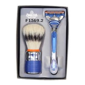 Omega Blue Sport Pure Bristle Shaving Set with Shaving Brush, Stand, Gillette Fusion Razor and Blades in Gift Box - Made in Italy - #F1569.2