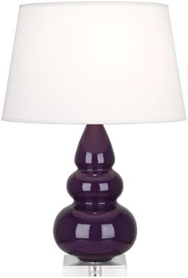 Robert Abbey A380X Lamps with Pearl Dupioni Fabric Shades, Lucite Base/Amethyst Glazed Ceramic Finish