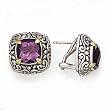 SILVER AND 18K AMETHYST EARRINGS POST/CLIP AM 8.58CT