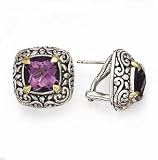 SILVER AND 18K AMETHYST EARRINGS POST/CLIP AM 8.58CT