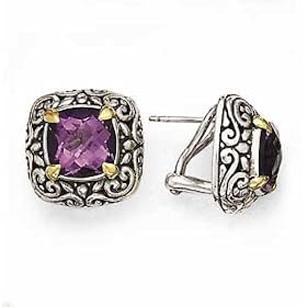 SILVER AND 18K AMETHYST EARRINGS POST CLIP AM 8.58CT by Augustina Jewelry