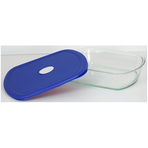 Pyrex Storage Deluxe Rectangular Dish, Clear with Blue Lid