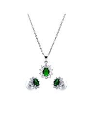 Nickel Free Sterling Silver Pendant & Earring Sets Emerald CZ Set