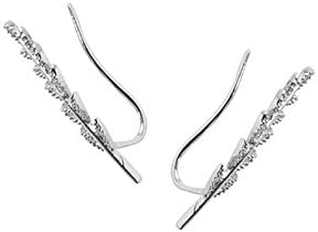 Women's Olive Leaf Ear Crawlers-Tiny Delicate Goldtone Branch S925 Sterling Silver Stud Earrings
