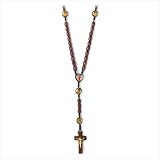 Religious Wood Bead Rosary Christian Cross Necklace