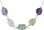 10K yellow gold 6.5-7mm white freshwater pearl and oval multi-gemstone necklace