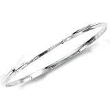 14k White Shiny Edged Slip-on Bangle Bracelet - 8 Inch