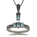 Silver Jewelry Ring Pendant Set w Aquamarine & Diamonds