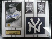 Signed Mantle, Mickey (New York Yankees) 4x6 Photo Mounted on Plaque with 2 cards and Yankees logo