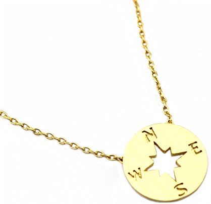 Alloy Gold Plated Circle Disk Compass Necklace Everyday Wearing Gift for Friend
