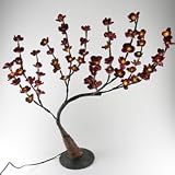 Lighted Bonsai Plum Tree with Base, 60 White LEDs, Plug-In, Burgandy