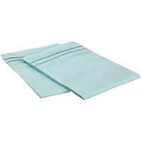 Luxury Soft Microfiber Standard Size Embroidered Pillow Case, Aqua, Set of 2