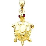 14K Gold Turtle with Ruby Eyes Pendant
