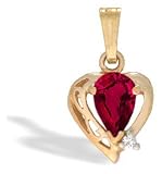 14K Yellow Gold Pear Created Ruby and Diamond Pendant