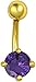 14kt Gold Plated Purple Simulated Diamond CZ Solitaire Belly Button Ring
