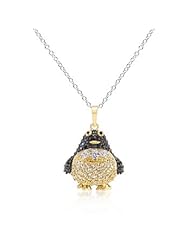 Alexander James 14k Gold Bonded Jet Black and White Cubic Zirconia Penguin Pendant with 18 Inch Chain Included in Goldtone