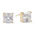 18k Yellow Gold Plated Sterling Silver Square Princess Cut Diamond Simulant (2.34 cttw) Stud Earrings