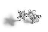 14K White Gold Stud Earrings with Pave set Diamonds and Star Design