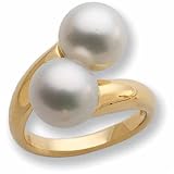 14K Yellow Gold Two White Cultured Fashion South Sea Pearl Ring