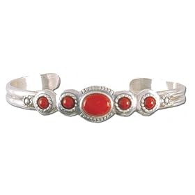 Solid Sterling Silver Cuff Bracelet with Coral by Silvermoon