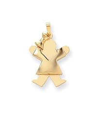 14k Yellow Gold Puffed Girl with Bow on Left Engravable Charm