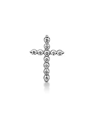 14K White Gold Round Diamond Share Prong Set Cross Pendant (0.88ct)