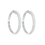 14k White or Yellow Gold Round Pave Diamond Hoop Earrings (1 cttw, I-J Color, I1-I2 Clarity)