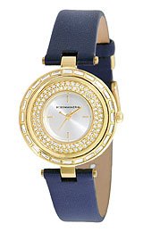 BCBGMAXAZRIA Women's BG6416 Essentials Round Gold Case- Stones Black Strap Watch