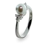 Eve's Addiction Sterling Silver Pearl and Cubic Zirconia Ring