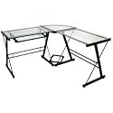 3-Piece Glass Corner Desk - Black Frame (Black/Clear) (29"H x 51"W x 51"D)