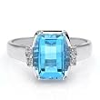 18k White Gold Barrel Cut Blue Topaz and Diamond Ring