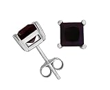 Sterling Silver 6mm Square-Cut Garnet Earrings