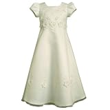 Bonnie Jean Girls White Organza Floral Popover Communion Dress 7-12