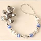 Color Beads Pacifier Clip - Color Light Blue with Bear Clip