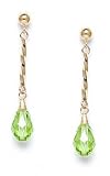 14k 9x6 mm Briolette Chrysolite-Green Crystal Earrings