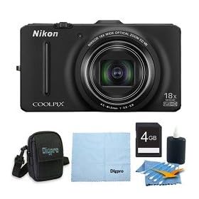 Nikon COOLPIX S9300 16MP 18x Opt Zoom 3.0 LCD Digital Camera 4GB Black Bundle