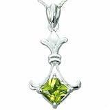 1.00 Carat Princess Cut Genuine Peridot Sterling Silver Pendant Necklace