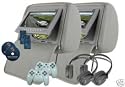 New Pair GRAY Headrest with 7" DVD USB SD VIDEO Monitors Wireless Game Car Package