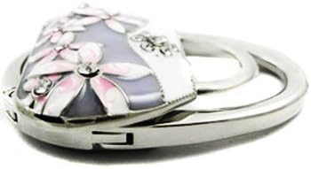 Melody - purse hanger handbag table hook folding holder - with embedded sparkling crystals (grey)