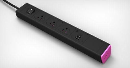 KBAR 3 AC Outlet with Dual 2.1A USB Charger (Black + Pink)