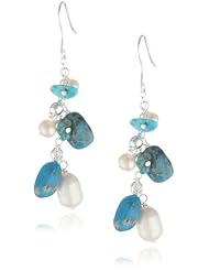 Sterling Silver Turquoise and Freshwater Cultured Pearl Linear Drop French Wire Earrings