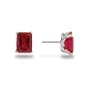 Emerald Cut Sterling Silver Ruby CZ Stud Earrings