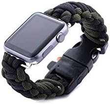 Apple Watch Band 42mm, AFLY 7 Strand 550 Paracord Loop replacement Bracelet Strap Band with Adapter Clasp and Whistle for Apple Watch All Models