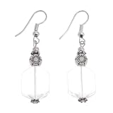 EXP Handmade Crystal Dangle Earrings With Antiqued Silver Flowers