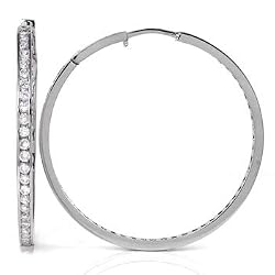 Sterling Silver Cubic Zirconia Eternity Hoop Earrings W/ Rhodium 60mm