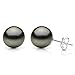 14k White Gold AAA Hand-picked Round Black Tahitian Cultured High Luster Pearl Stud Earrings