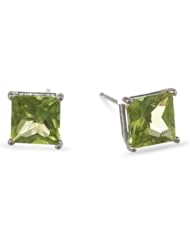 10k White Gold Princess Cut Peridot Stud Earrings (5mm , 1.20 cttw)